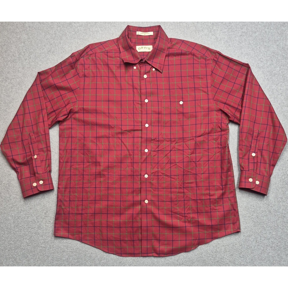 Vintage Orvis Shirt Mens XL Red Plaid Long Sleeve Button Down Outdoor Classic